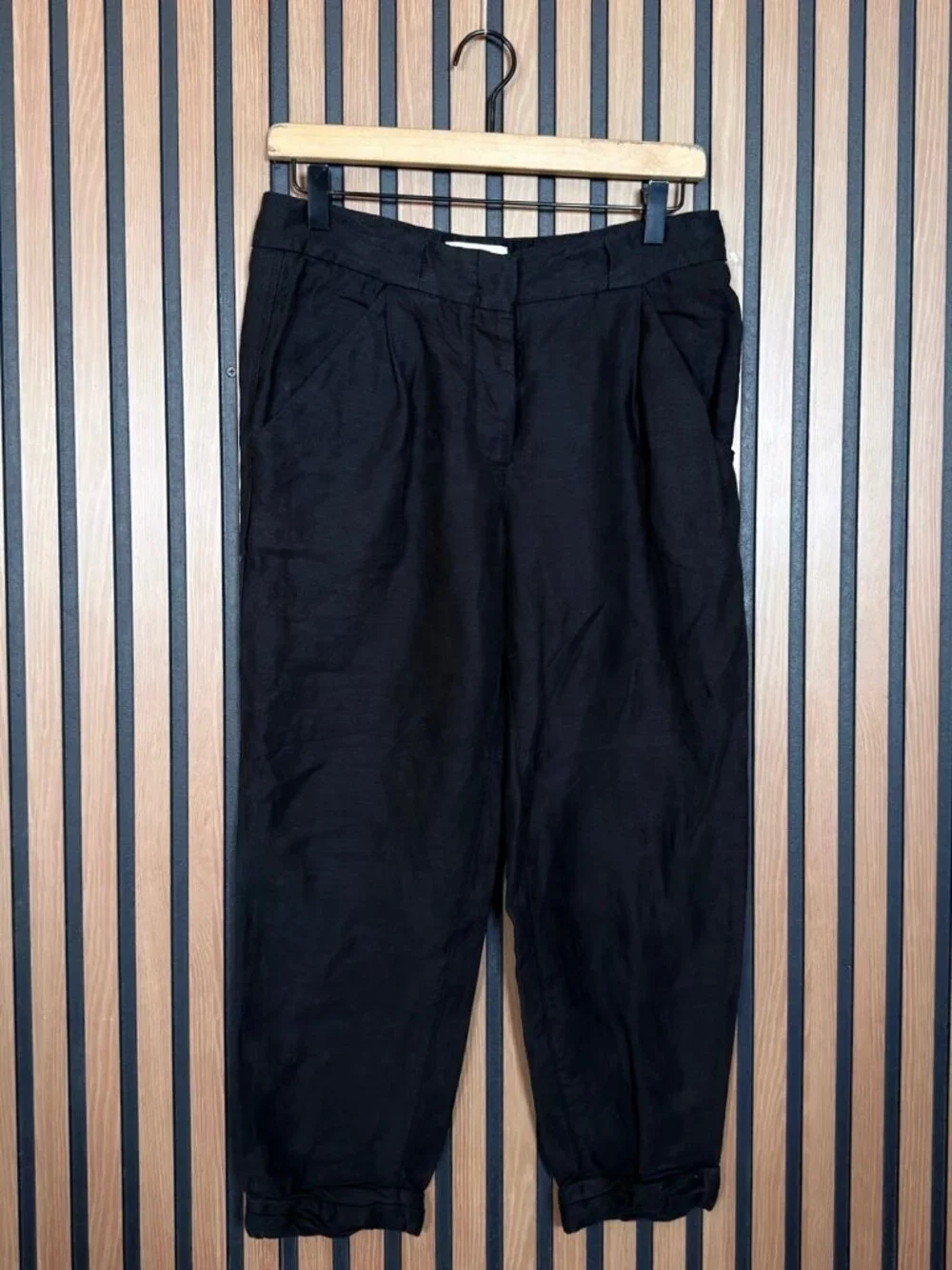 Wilfred Pants 2 Womens Black Chambray Linen Flat Front Cropped Trousers